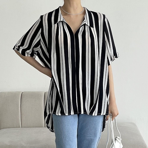 아이우먼 스트라이프브이블라우스 IRP455M211 빅사이즈