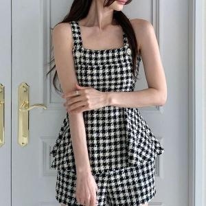 셀러허브 여자 사각 격자 큐빅나시 블라우스 S33370373