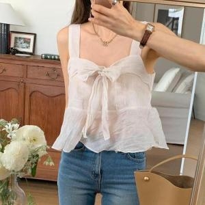 셀러허브 여자 페미닌 슬리브리스 비침 블라우스 S33370372