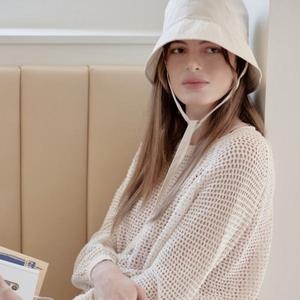 헤지스 아이보리 H자수 리본스트랩 버킷햇_HILG4F008IV