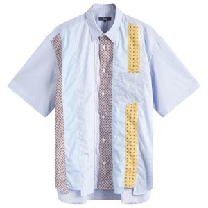 꼼데가르송 남성 패치워크 반팔 셔츠 색스 화이트 네이비 HO-B014-051-1