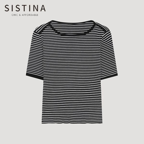 시스티나 코튼 혼방 스트라이프 티셔츠_AWJTSP21110_BK