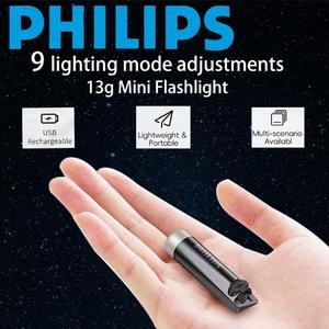 필립스  LED -최신 휴대용 LED 플래시 라이트 충전식 미니 손전등 캠핑 램프 하이킹 방어 1개 SFL1121