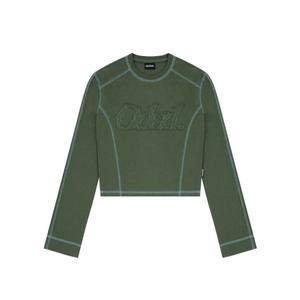오드스튜디오 ODDSTUDIO ODSD 컷오프 커버 스티치 세미 크롭 티셔츠 KHAKI OO3FFRT101KH 126165
