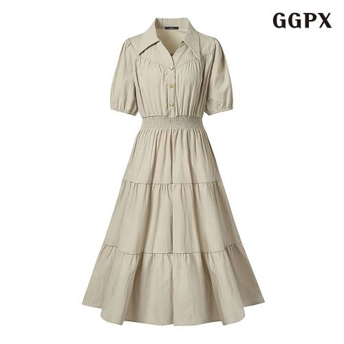 GGPX 캉캉 카라넥 밴딩 롱 원피스 GPBOW041D