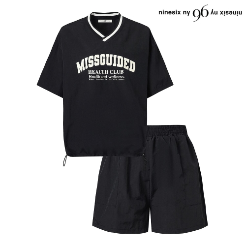 96NY 레터링 배색 반팔 숏 팬츠 셋업 NP2OW018L0