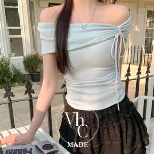 루시 반해써 리본 오프 반팔 티셔츠 T_YW1295