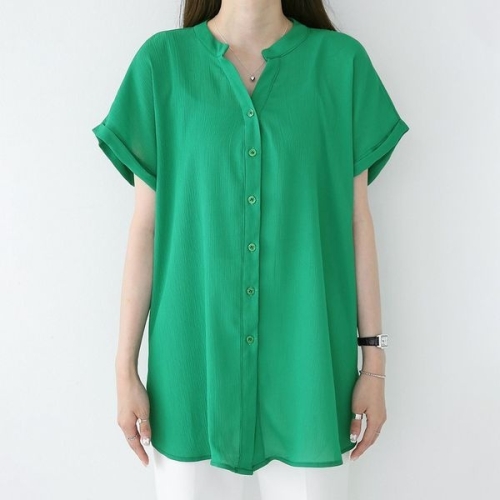 아이우먼 오픈롤업반팔블라우스 BNP265M505 빅사이즈