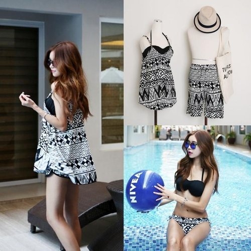 셀러허브  JHP8PQT2_53DR 커플비키니 패턴 커플 비키니 세트 5PCS