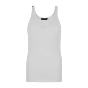 돌체앤가바나 화이트 리브 스쿱 넥 탑 G8PA8Z G7PGPW0800