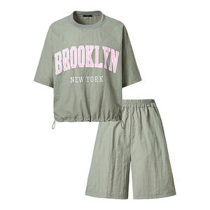 르샵 여성 스트링 티셔츠 밴딩 숏 팬츠 셋업 DP2OW041A