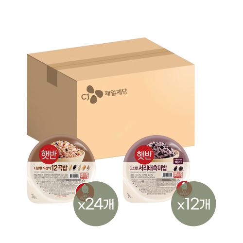 CJ제일제당  햇반 12곡밥 210g 24개 + 서리태 흑미밥 210g 12개