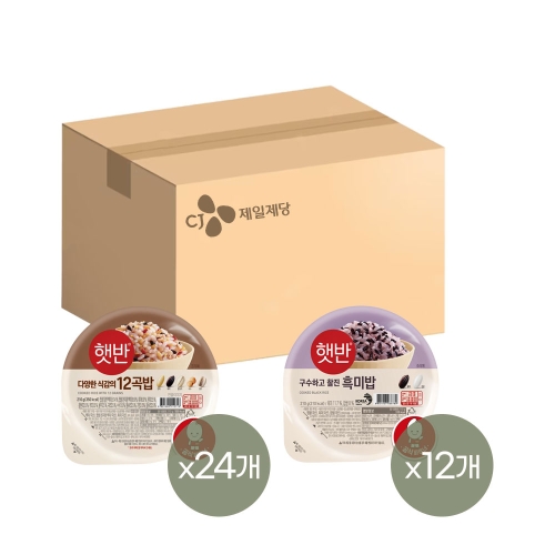 CJ제일제당  햇반 12곡밥 210g 24개 + 흑미밥 210g 12개