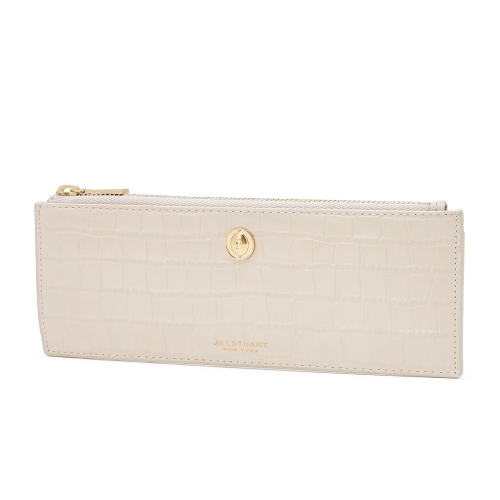 질스튜어트 JAWA5F814 AVENUE 아이보리 크로커엠보 가죽 슬림 장지갑