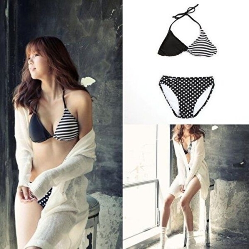 셀러허브  JHP8PQQ9_53DR 도트패턴 스트라이프 언발 삼각비키니