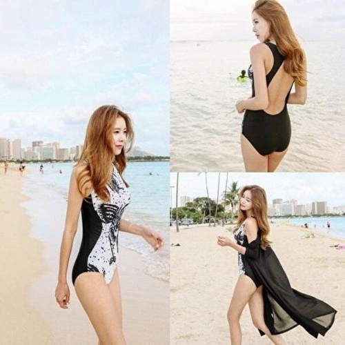 셀러허브  JHP8PQSQ_53DR 슬림 유니크패턴 착시 원피스비키니