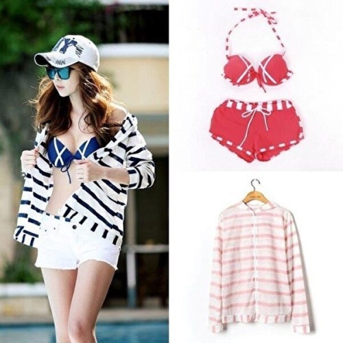 셀러허브  JHP8PQR6_53DR 커버업 패드 포함 캐주얼 비키니 세트 3pcs