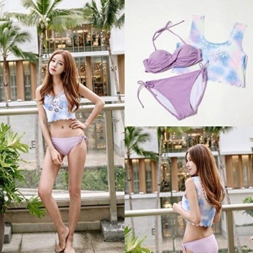 셀러허브  JHP8PQS9_53DR 펀칭 퍼플 크롭티 비키니 3세트