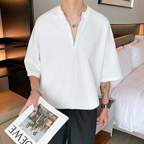 셀러허브 JHLNQO63_55 지퍼 스타일 라운드넥 면티 20대남자쇼핑몰