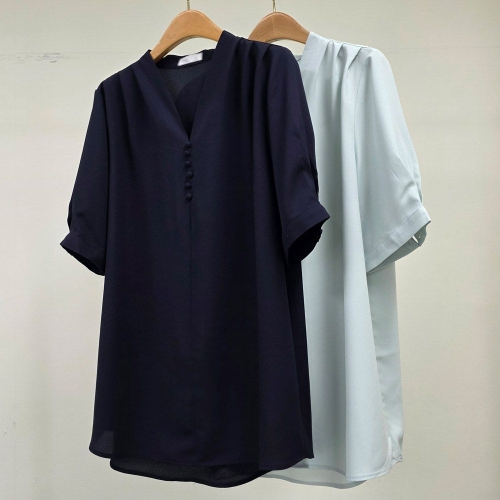 나야홍 빅사이즈반팔블라우스 U526L505 나르샤주름숄더블라우