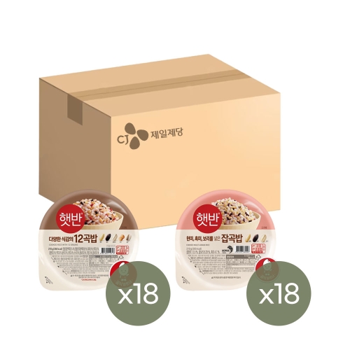 CJ제일제당  햇반 12곡밥 210g 18개 + 잡곡밥 210g 18개