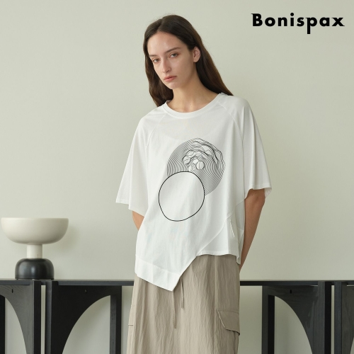 보니스팍스 라운드넥 프린팅 사선 반팔 티셔츠 XP2LW012L0
