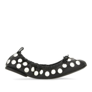 호간 블랙 라운드 실버 스터드 보우 디테일 발레리나 플랫 HXW6840FQ22QZB B999