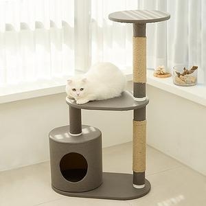 펫토리아 한층뚝딱 3단 원형 숨숨집 고양이 캣타워 다크그레이