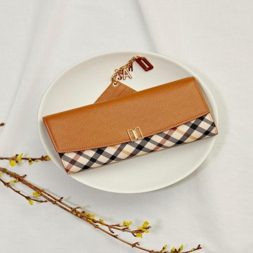 닥스 여성 브라운 체크배색 DD로고 3단 장지갑 DCWA5F421W2