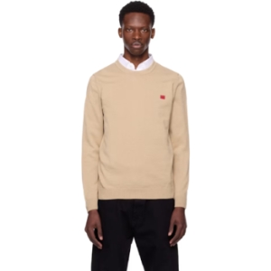 휴고보스 Hugo 남성 베이지 니트 코튼 로고 라벨 스웨터 252084M201002