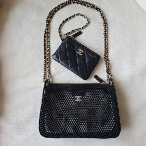 샤넬 메쉬 체인 클러치 미니백 숄더백 샤이니 램스킨 금장 블랙 AP4572