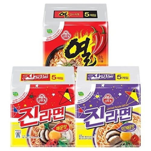 오뚜기  진라면매운맛5개 + 진라면약간매운맛5개 + 열라면5개