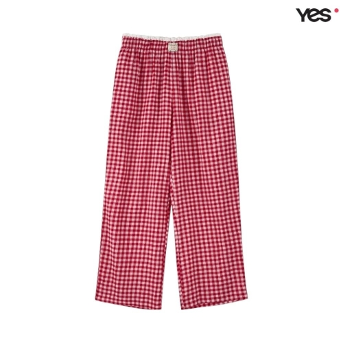 YES 레드 고방체크 면소재 여성 이지웨어 하의 YSWEB252