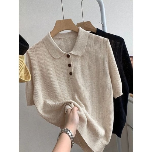 이프 넬리 데일리 반팔 카라 니트_NC2LK023