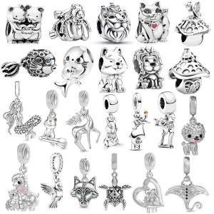 스털링  바다 거북 비숑 강아지 알파카 장난기 많은 고양이 매달려 매력 비드 맞는 Original925 실버 팬