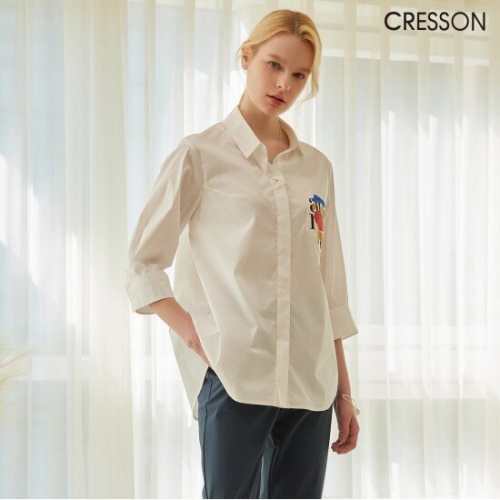 크레송 화이트 여성 아트웍 셔츠 C2221BL07_WH