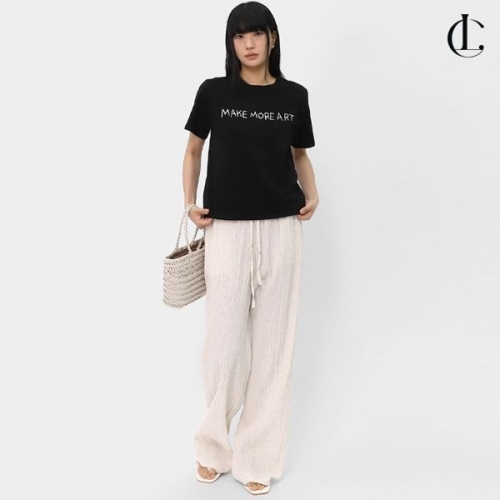 엘케이트 여성 여름 긴바지 와이드 쿨링 밴딩 린넨 플리츠 팬츠 YRAT022