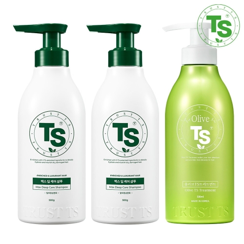 맥스 딥케어 샴푸 500g 2개+올리브 TS 트리트먼트 500ml 3종세트
