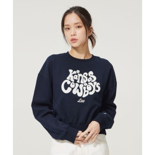 LEE ltlt셀럽픽gtgt 우먼 캔자스 부클 로고 맨투맨 네이비 LE2404CR64NA 59239