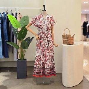 포커스 FM5D3OP32490_레이스 배색 플라워 패턴 롱 원피스