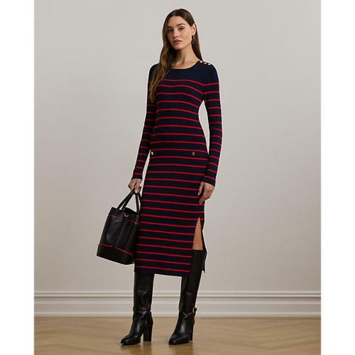 폴로랄프로렌 여성 스트라이프 버튼 트림 미디 드레스 WMLRDRSS6820166410