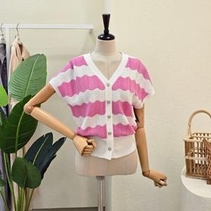 포커스 FM5E3KC32693 웨이브 스트라이프 브이넥 가디건