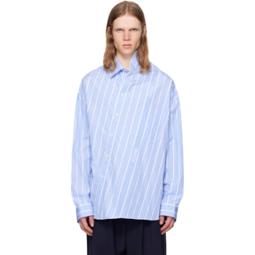 자크뮈스 남성 화이트 블루 라 크루아제르 더 쿠아드로 셔츠 251553M192007