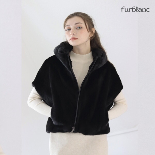 퍼블랑 반후드 캡소매 가오리핏 밍크 조끼_FB3WVF104