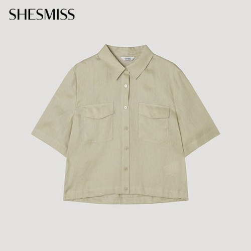 쉬즈미스 여성 크롭 린넨 반팔 셔츠 SWWSTP22100