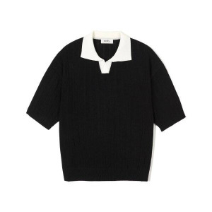 커스텀어클락 국내판 반팔 쿨 린넨라이크 리브드 카라 배색 숏 슬리브 니트_6 COLOR COOSKT044 203458