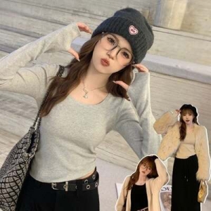 비스코스 셀럽하우스 여성 OYMB4679 U넥 핑거홀 긴팔 티셔츠 583093_n613_1_WFG6BFQ