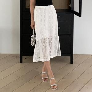 샵앤 국산 여성 뒷밴딩 옆트임 레이스 여름 펀칭 롱 스커트 STJ-WSK-460