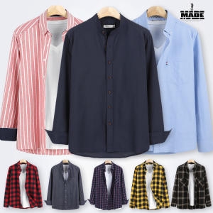 메이드 체크셔츠/남방/빅사이즈/긴팔/헨리넥/데님/청/차이나/스판/슬림/셔츠/남방/남성/남자/체크/와이셔츠