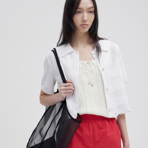 ZOOC 여성 스트라이프 자카드 크롭 가디건_Z252KSL019